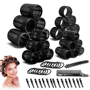 4 Sizes 54pcs Hair Rollers -Self Holding Curlers for Long-Short Hairs-Gripping Sticky Hair Volume Rollers Set-Curling Tool-Black Rollers Set.(76mm-50mm-44mm-30mm)