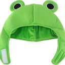 Plush Frog Hat with Ears for Winter and Cosplay, Fuzzy Full Headgear for Parties and Halloween Costume, Green Adult Trapper Hat
