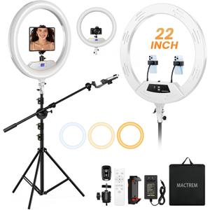 Ring Light 22inch Kit: Ring Light Tripod for iPhone ipad,with 75" Tripod/LCD Display/4 Phone Tablet Clips/2 USB Ports,LED RingLight for Barber Makeup Tattoo TikTok Video Recording Vlog (White)