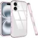 Puxicu Acrylic 2 in 1 for iPhone 16 CaseAnti-Yellowing, Military-Grade Protection, Drop Shockproof Slim Phone Cover for iPhone 16 6.1", Clear+Light Pink