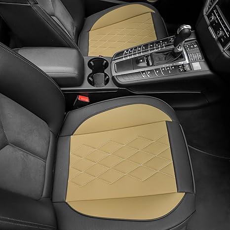 Front Car Seat Cover Bottom Only Faux Leather, Anti-Slip Padded Seat Cushion, Full Wrap Seat Protector with Storage Function Fit 95% Cars, SUV, Pick-up Trucks