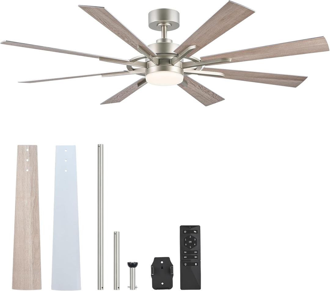 VONLUCE Ceiling Fans with Lights, 60 Inch Ceiling Fan and Remote, 3CCT, 6 Speeds Reversible Quiet DC Motor, Ceiling Fan for Living Room Farmhouse Bedroom Kitchen Patio Indoor, Nickel