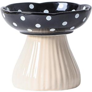 Elevated Mushroom Cat Bowls Ceramic, Raised Cat Bowls for Indoor Cats, Cute Whisker Fatigue Cat Bowl, Raised Dog Bowl Stand for Food and Water, Black 6" Wide for Adult Cats