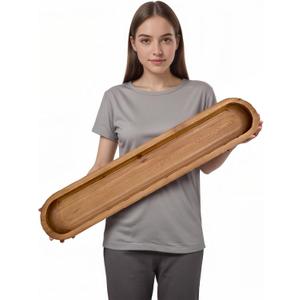 SwallowLiving Rustic Hand Carved Decorative Wood Dough Bowl, Approx 30-Inch Large Bread-Shaped Centerpiece, Long Wooden Bowl for Home Decor (Brown)