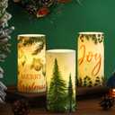 Retisee 3 Pcs Green Christmas Flameless Candles Pine Christmas Battery Operated LED Candles with Remote Green Xmas Decorations Centerpiece for Holiday Bedroom Living Room Xmas Home Decor