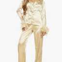 Cozy Cotton Women ' s 2-Piece Sleepwear Set, Long Sleeve Lapel Top & Lounge Pants for Sisters Women ' s Collared Pajama Set Yellow, Size Medium