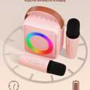 Mini Karaoke Machine for Kids Adults, Portable Bluetooth Speaker with 2 Wireless Microphones, Microphone Speaker Set with LED Disco Lights for Home Party, Birthday Gifts for Girls Boys Kid(Pink)