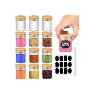 Glass Spice Jars with Bamboo Airtight Lids. Labels and Chalk Marker Food Storage Container Clear Spice Storage Bottle for Kitchen, Herbs, Seasoning, Seed, Tea, Sugar