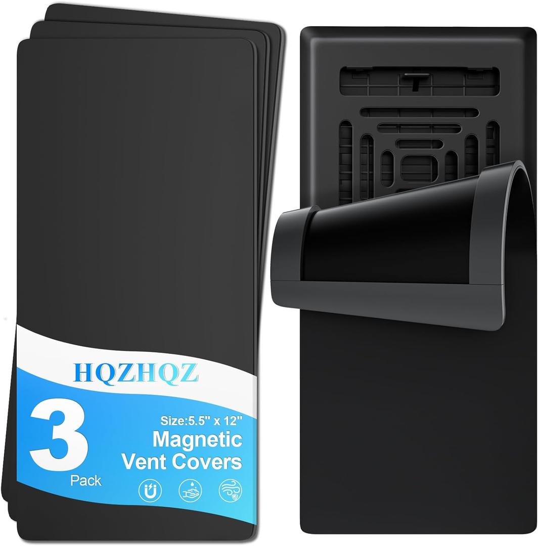 Magnetic Vent Covers 3 Pack, for Complete Sealing of Residential Standard Floor Vent Covers 5.5" X 12" for Floor Wall and Ceiling Vent Covers RV Residential HVAC and Air Conditioning Vents Black