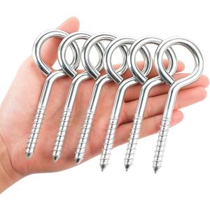 YGAOHF 5 Inch Large Eye Hooks Heavy Duty - 6 Pcs Eye Bolts Screw in Hooks Stainless Steel 500 LBS Breaking Strength, Strong Silver Eye Screws for Wood, Hanging Heavy-Duty Applications