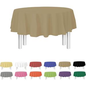 Party Dimensions Gold Disposable Plastic Tablecloth for Round Tables (12 Pack) 84 inches Table Cloths for Parties, Events & Weddings, Indoors & Outdoors, Plastic Table Cover