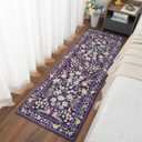 Przemy Runner Rug for Bedroom, 2x6 Washable Floral Runners Rug, Non Slip with TPR Backing Rustic Carpet for Kid's Bedside Living Room Entryway Hallway Kitchen, Purple, Pack of 3