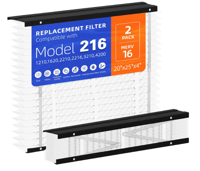 2Pack 216 Filter Replacement Compatible with April-Aire Whole House Air Purifiers Models 1210, 1620, 2210, 2216, 3210, MERV 16 Furnace Filter Replacement, Size 20x25x4 (Actual size: 20.8x24.8x4in)