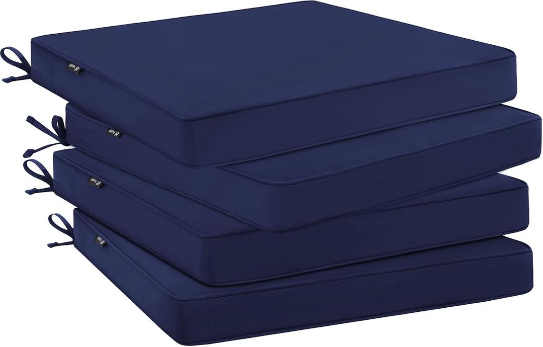 Favoyard Outdoor Chair Cushions 19"W x 19"D x 2"T Set of 4 Patio Chairs Cushions 3-Year Fade Resistant & Waterproof Cushions for Outdoor Furniture with Hidden Zipper, Attach Straps for Dining Chairs