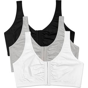 Fruit of the Loom Women's Multi-Pack Front Close Sports Bra, Size 36 (Black/White/Heather Grey 3-pack)