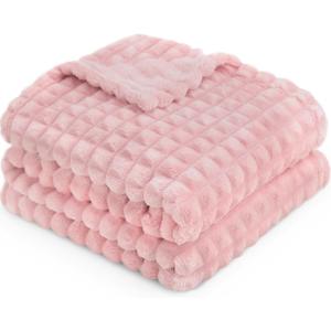 HOMRITAR Baby Blanket for Girls Super Soft Fuzzy Cozy Warm Toddler Blanket with 3D Jacquard Square Grid Design, Lightweight Flannel Bed Blankets for All Seasons Pink 30 x 40 Inch