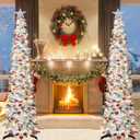 HMASYO 6 FT Pop Up Christmas Tree with 100 LED Lights & Remote, Sliver Christmas Tinsel Tree, Collapsible Artificial Pencil Tree for Home Office Party Decor, USB Powered Timer Lights, Easy Assembly (Colorful Silver)