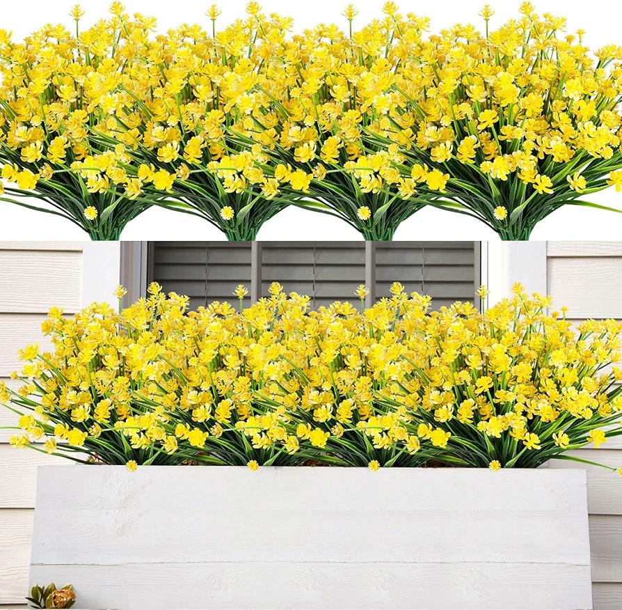 Amyhomie 20 Packages Of Artificial Flowers For Outdoors, Resistant To Ultraviolet Rays, Synthetic Flowers That Do Not Fade, Plastic Plants (Intense Yellow)