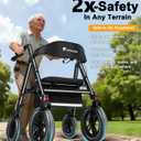 Rollator Walker with Seat,12" Front Wheels 10" Rear Rolling Walker, Extra-Wide Heavy-Duty Rollator Walker with Seat and Brakes for Seniors and Adults Bariatric with Large Aluminum (Black)