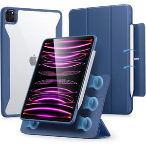 ESR for iPad Pro 12.9 Inch Case (2022/2021), iPad Pro 12.9 Case 6th/5th Generation with Pencil Holder, Detachable Magnetic Cover, Vertical Stand, Auto Wake/Sleep, Rebound 360 Series, Navy Blue