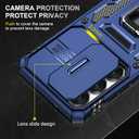 Ezanmull for Samsung Galaxy S24 FE Case with Slide Camera Cover + Screen Protector(2 Packs), Rotated Ring Kickstand Military Grade Shockproof Protective Cover for Samsung Galaxy S24 FE (Dark Blue)