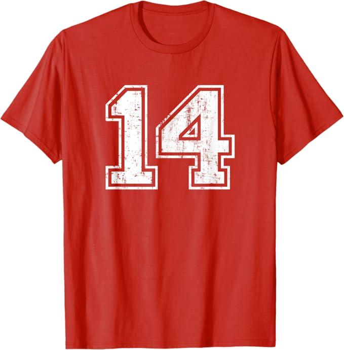 Number 14 Fourteen Distressed Vintage Sports Team Training T-Shirt XL