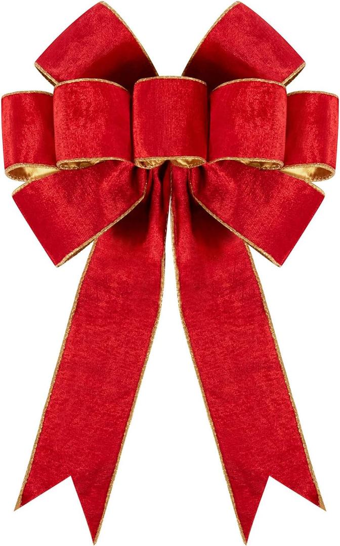 Utehilly 1Pack Large Christmas Bows Velvet Red Bows Holiday Red Christmas Bows Decorations for Wreath Velvet Bows Decor for Christmas Tree Topper, Front Door, Outdoor(14 * 12 inch)