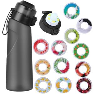 Air Scent Water Bottle 22oz with 12 Fruit Flavor Pods & Straw | Scent-Based Flavored Water Bottle, Matte Black | No Calories, Sugar-Free, BPA Free | for Kids, Adults, Suitable for Carbonation