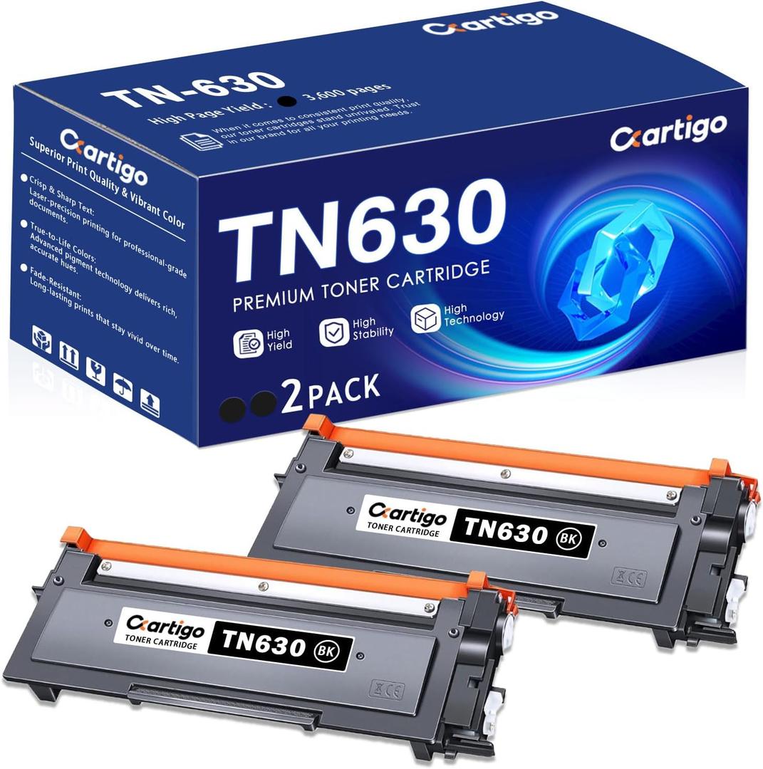 TN630 Black Toner Cartridge 2 Pack Replacement for TN-630 TN 630 Compatible with Brother HL-L2300D HL-L2380DW HL-L2320D DCP-L2540DW MFC-L2700DW MFC-L2685DW Printer