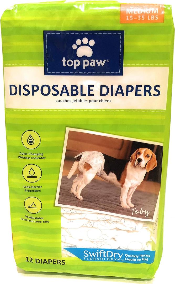 TOP PAW Disposable Dog Diapers, 12 Pack, Medium 15-35 lbs