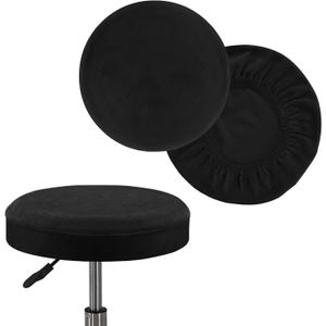 Turquoize 2 Pack Bar Stool Covers Round Stool Covers with Elastic Bands Bar Stool Seat Covers Slipcover Washable Stool Cushion Covers Feature Stretch Thick Bouncy Fabric, Dia 16"-18", X-Large, Black