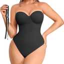 SHAPELLX Shapewear Bodysuit for Women Tummy Control Strapless Body Suit Faja Body Shaper Thong (Large, A1-black)