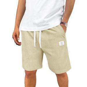 Men's Corduroy Shorts Casual Elastic Drawstring Lightweight Summer Beach Shorts with Pockets (S)