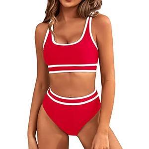 BMJL Women's High Waisted Bikini Sets Sporty Two Piece Swimsuits Color Block Cheeky High Cut Bathing Suits, XL