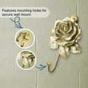 2Pcs Gold Flower Wall Hooks, Cute Decorative Coat Hooks, Vintage Resin Rose Towel Hooks with Screws, Bathroom Wall Mounted Coat Rack, Scarf, Bag, Robe, Key, Hat Hook etc (2 Gold)