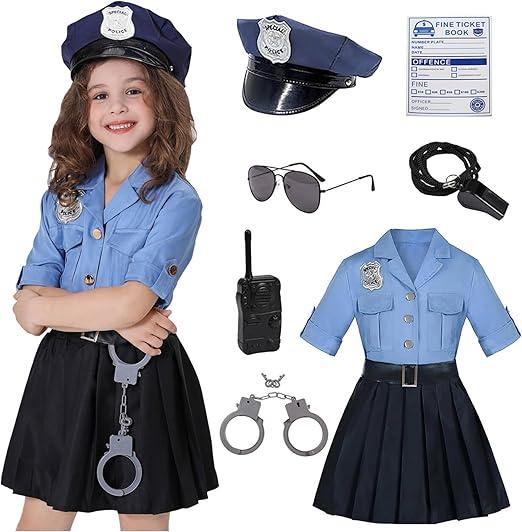 Koatobbor Girls Police Officer Costume Kids Cop Cosplay Outfits Uniform for Halloween Dress Up