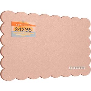 Lightomorrow Scalloped Bulletin Board, 36 x 24 Inches Felt Pin Board - Decorative Cork Alternative for Wall, Foldable Picture Self-Adhesive Vision Prayer Board with 20 Pushpins - Mauvey Pink
