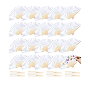 JOHOUSE 28 Pcs White Paper Folding Hand Fans, 8.3 Inch Handheld Portable Decorative Fans for Wedding, Outdoor Party Favors, Bridal Shower DIY Crafts Photography Prop Summer Cooling Supplies