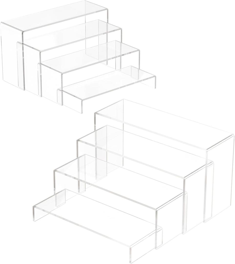 Acrylic Display Stand,8 Pcs 2 Set Display Risers, Acrylic Rectangular Display Shelf Holders for Showcase, Dessert, Perfume, Vendor Events, Cupcake Stands, Toys Display Shelves ( 8Pcs-Clear, 7L~8L~9L )