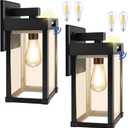 Solar Wall Lights Outdoor, Solar Wall Sconce with 3 Lighting Modes & Motion Sensor, Waterproof Porch Light with Clear Panel for Garage Porch Yard Front Door 5.8 x 5.8 x 13.58 in (Black-2 Pack)