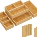 Lifewit Drawer Organizers 5 Pack(11 Grid) with 6 Inserts, Adjustable Bamboo Wooden Drawer Dividers, Stackable Storage Box for Utensils, Silverware, Makeup, Junk in Kitchen/Bathroom/Office/Vanity