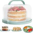 Cake Carrier with lid and Handle  Multipurpose Cake Stand with Lid for 10” Cake, Pie, Cupcakes  Cake Holder & Lid, Plastic Cake Container, Round Cake Cover for Transport & Storage (Seafoam Green)