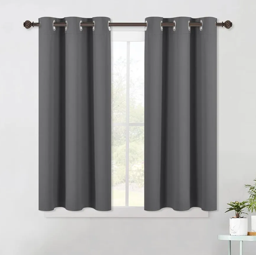 NICETOWN Grey Kitchen Blackout Short Curtain Panels for Bedroom, 45 Inch Long Thermal Insulated Grommet Top Blackout Draperies and Drapes (2 Panels, W42 x L45 -Inch, Grey)