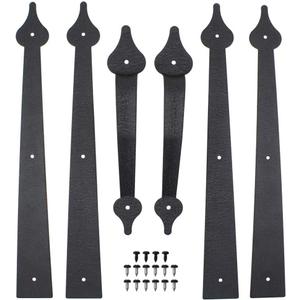 WINSOON Decorative Metal Garage Door Hardware Screw in Carriage House Accents Dummy Hinges Handles Black Steel Barn Gate Garage Decor