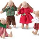 Giant bean Bunny Toys for Kids, Christmas Bunny, 4 PCS Hand Made Rabbit Family Dolls with Removable Clothes, Suitable for Infants, Boys and Girls, Dollhouse People (Red)