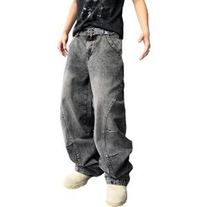 Men's Irregular Sutures Y2k Hip Hop Baggy Jeans Wide Leg Denim Pants Casual Loose Fit Trousers Streetwear (XX-Large, B10 Grey)