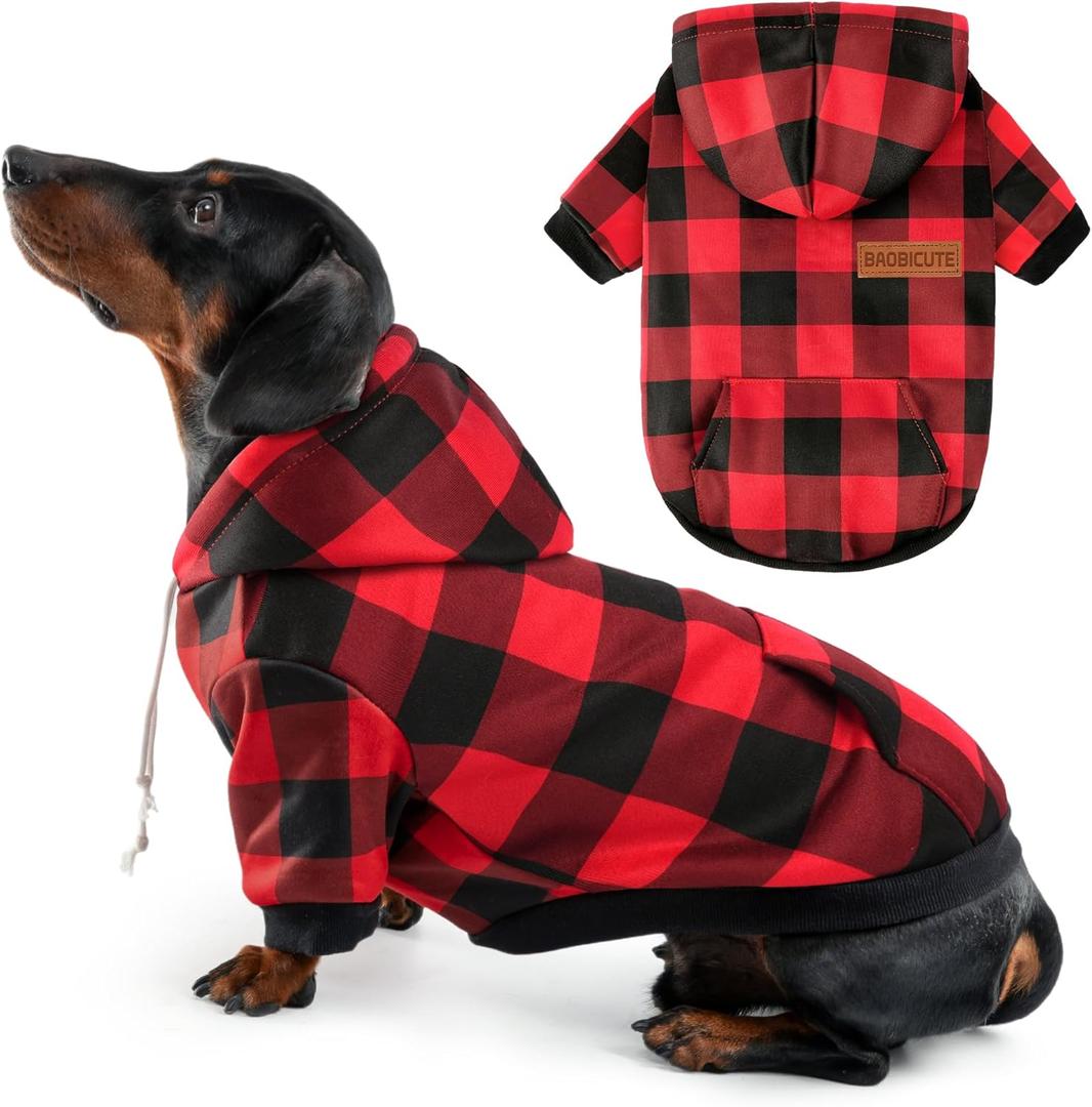 Dog Basic Hoodie Ultra-Soft Plaid Dog Clothes Cold Weather Sweaters for Medium Large Dogs Breathable Cozy Fabric Pet Coat Warm Stylish Sweatshirt with Leash Hole Pocket Dogs Jacket for Cats Boys Girls (M (Back: 16.54",Chest: 22.05", Neck: 16.54"))