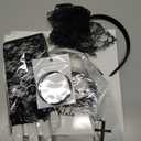 Blulu 80s Fancy Dress Costume Accessories Lace Headband Earrings Fishnet Gloves Necklace Bracelet for 80s Retro Party (Black)