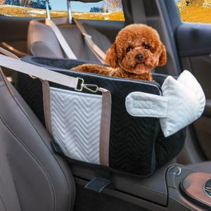 Dog Car Seat for Small Dogs, Portable Center Console Dog Car Seat, Pet Booster Seats with Safety Belt and Soft Cushion, Pet CarSeat for Dogs and Cats Under 15 lbs,Black
