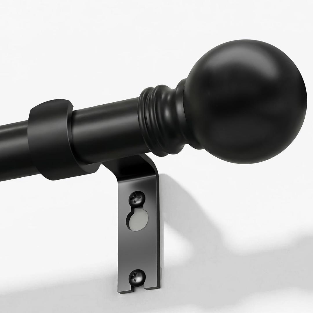 Black Curtain Rods for Windows 72 to 144 Inch 1" Diameter Heavy Duty Metal Adjustable Extra Long Blackout Traverse Window Treatment Rods with Decorative Finials Doorway Living Room Bedroom Kitchen